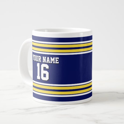 Navy Blue met Yellow White Stripes Team Jersey Grote Koffiekop (Links)
