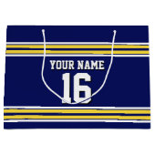 Navy Blue met Yellow White Stripes Team Jersey Large Cadeautasje (Voorkant)