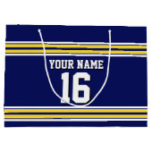 Navy Blue met Yellow White Stripes Team Jersey Large Cadeautasje (Achterkant)