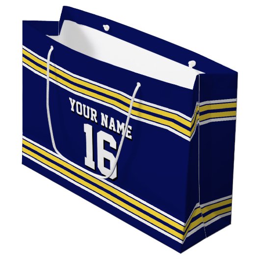 Navy Blue met Yellow White Stripes Team Jersey Large Cadeautasje (Voorkant Gekanteld)