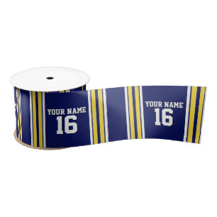 Navy Blue met Yellow White Stripes Team Jersey Satijnen Lint