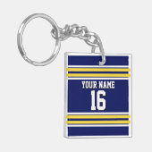 Navy Blue met Yellow White Stripes Team Jersey Sleutelhanger (Voorkant Links)