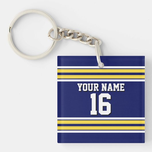 Navy Blue met Yellow White Stripes Team Jersey Sleutelhanger (Voorkant)