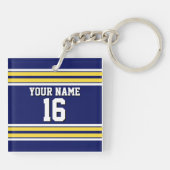 Navy Blue met Yellow White Stripes Team Jersey Sleutelhanger (Achterkant)