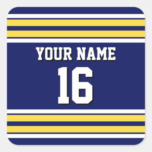 Navy Blue met Yellow White Stripes Team Jersey Vierkante Sticker (Voorkant)