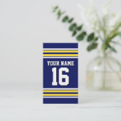 Navy Blue met Yellow White Stripes Team Jersey Visitekaartje (Staand voorkant)