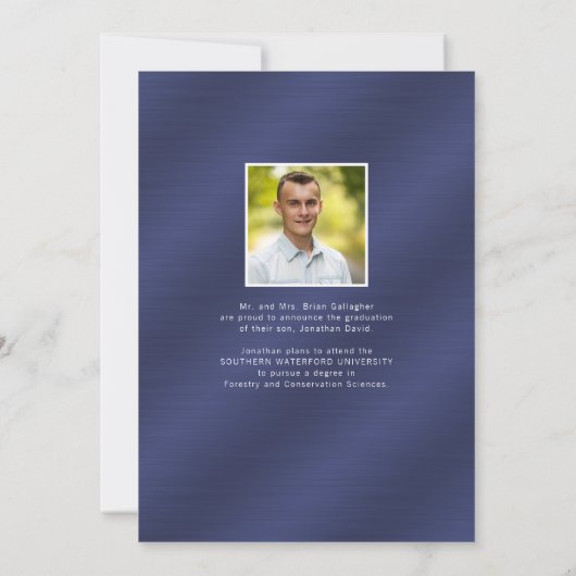 Navy Blue Metallic 5 Photo Collage Afstuderen Aankondiging (Achterkant)