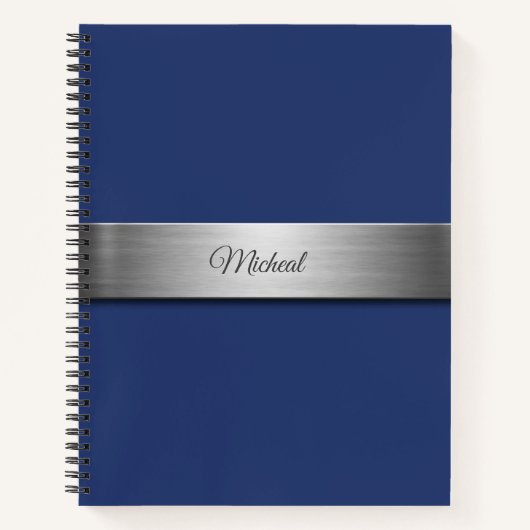 Navy Blue Metallic Accent Monogram Notitieboek (Voorkant)