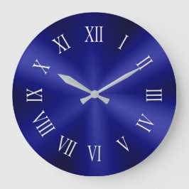 Navy Blue Metallic Clock met White Roman Numbers Grote Klok