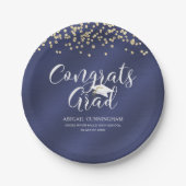 Navy Blue Metallic CONGRATS AFSTUDEERDER Confetti Papieren Bordje (Voorkant)