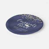 Navy Blue Metallic CONGRATS AFSTUDEERDER Confetti Papieren Bordje (Gekanteld)