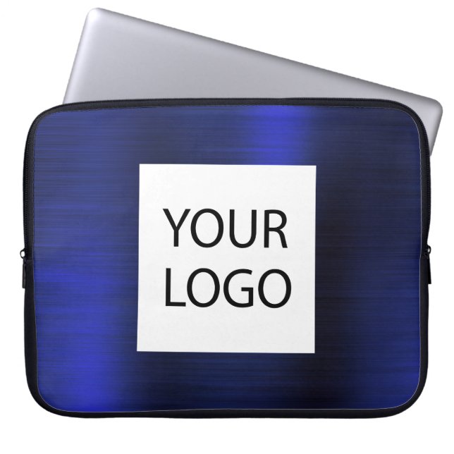 Navy Blue Metallic - Custom Logo Promotional Laptop Sleeve (Voorkant)