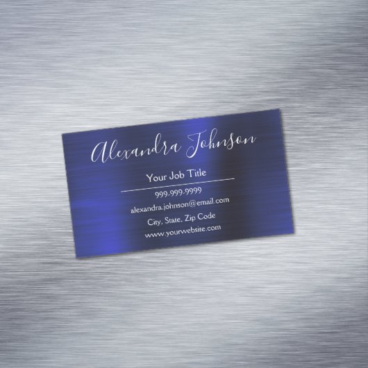Navy Blue Metallic Folie Modern Business Magnetisch Visitekaartje (Voorbeeld)