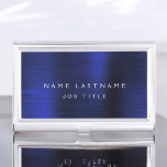 Navy Blue Metallic Folie Modern Business Visitekaarthouder<br><div class="desc">Navy Blue Folie Metallic Stainless Steel Minimalist Business Card Holder met witte letterscripthandtekening typografie voor het monogram. De houders van de Metale Bedrijfskaart van de Folie kunnen met jouw naam worden aangepast. Neem contact op met de ontwerper voor aangepaste overeenkomende objecten.</div>