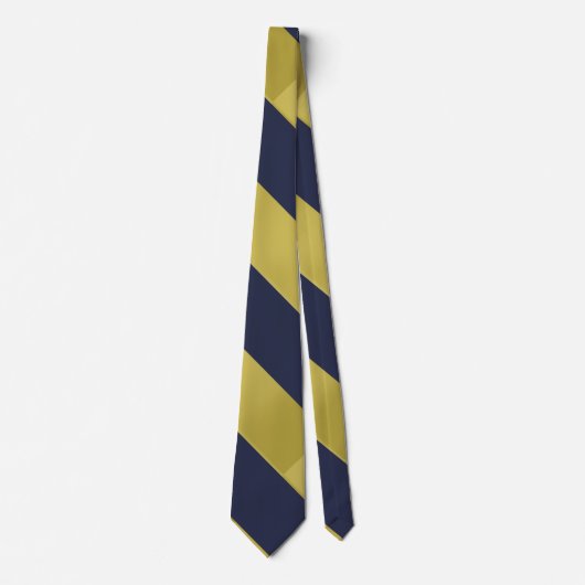 Navy Blue & Metallic Gold Broad University Stripe Stropdas (Voorkant)