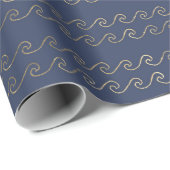 Navy Blue Metallic Gold Ocean Waves Cadeaupapier (Rol Hoek)