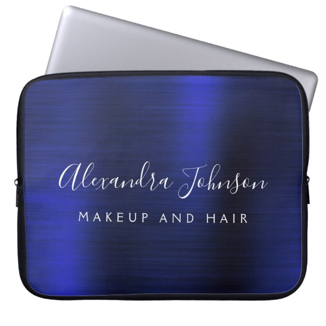 Navy Blue Metallic Monogram Zakelijk Professioneel Laptop Sleeve (Voorkant)