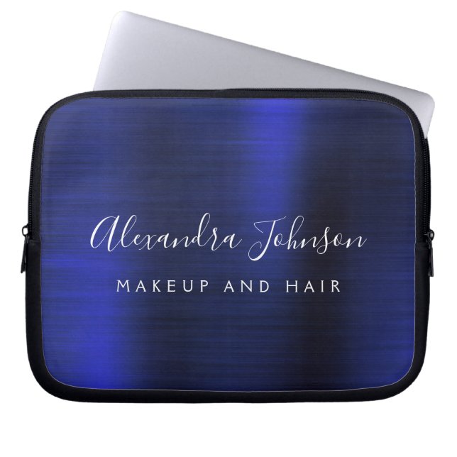 Navy Blue Metallic Monogram Zakelijk Professioneel Laptop Sleeve (Voorkant)