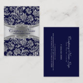 Navy Blue & Metallic Silver  Damasks Visitekaartje (Voorkant / Achterkant)