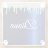 Navy Blue Metallic Silver Sparkle gepersonaliseerd Glazen Onderzetter (Achterkant)