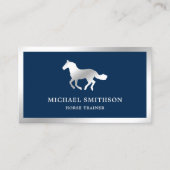 Navy Blue Metallic Steel Horse Riding Instructor Visitekaartje (Voorkant)