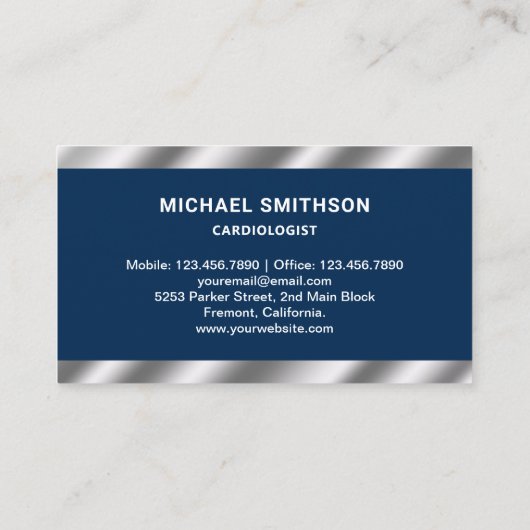 Navy Blue Metallic Steel Stethoscope Doctor Visitekaartje (Achterkant)
