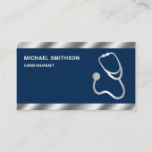 Navy Blue Metallic Steel Stethoscope Doctor Visitekaartje (Voorkant)