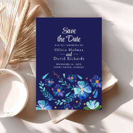 Navy Blue Mexican Floral Fiesta Save the Date Kaar Kaart