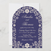 Navy Blue Mexican Floral Wedding Invitation Kaart (Voorkant)