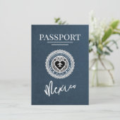 Navy Blue Mexico Paspoort Save The Date (Staand voorkant)