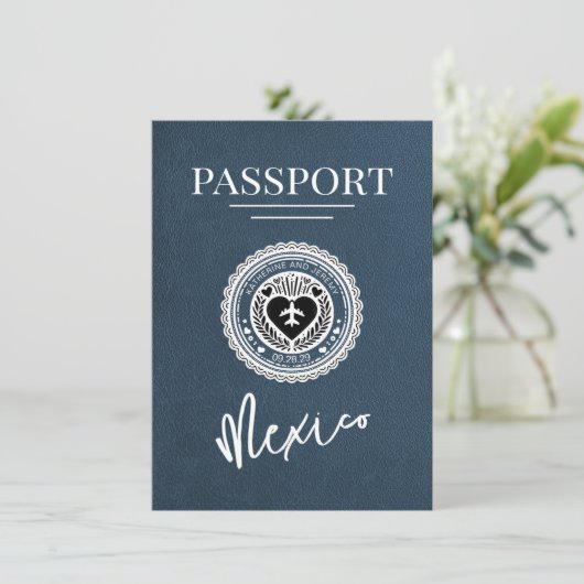 Navy Blue Mexico Passport Bewaar de datum Save The Date (Staand voorkant)