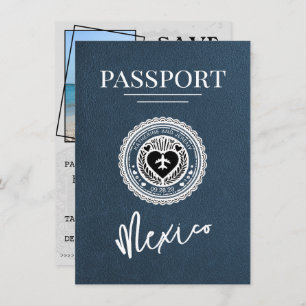Navy Blue Mexico Passport Bewaar de datum Save The Date