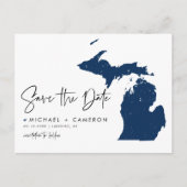 Navy Blue Michigan Kaart QR Code Bewaar de datum (Voorkant)
