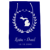 Navy Blue Michigan Map Wedding Welcome Swag Medium Cadeauzakje (Voorkant)