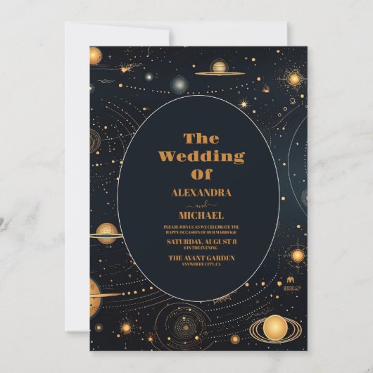 Navy Blue Mid Summer Night Dream Celestial Weddens Kaart (Voorkant)