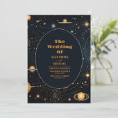 Navy Blue Mid Summer Night Dream Celestial Weddens Kaart (Staand voorkant)