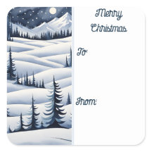 Navy Blue Midnight Snowfall Christmas Gift label