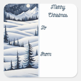 Navy Blue Midnight Snowfall Christmas Gift label