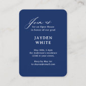 Navy Blue Mini Modern Script Photo Graduation Informatiekaartje (Achterkant)