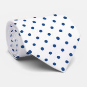 Navy Blue Mini Polka Dot Pattern on White  Stropdas (Opgerold)