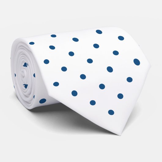 Navy Blue Mini Polka Dot Pattern on White Stropdas (Opgerold)