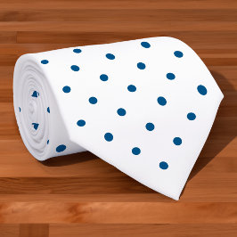 Navy Blue Mini Polka Dot Pattern on White Stropdas