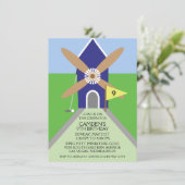 Navy Blue Miniature Golf Windmill Birthday Party Kaart (Staand voorkant)