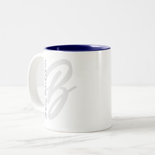 Navy Blue Minimal Designer Modern Monogram vet Tweekleurige Koffiemok (Voorkant links)