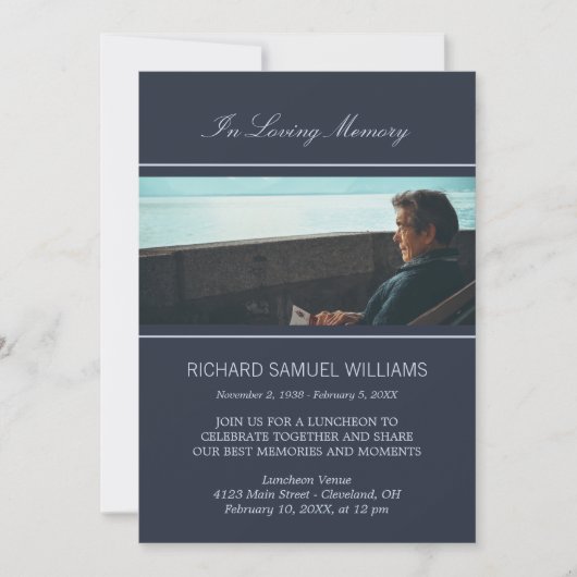 Navy Blue Minimal in Loving Memory | Aangepaste fo Kaart (Voorkant)