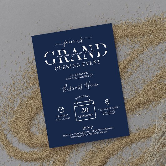 Navy Blue Minimal Logo Corporate Grand Opening Kaart