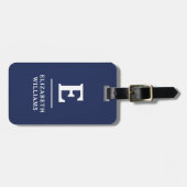 Navy Blue Minimal Modern Monogram Bagagelabel (Voorkant horizontaal)
