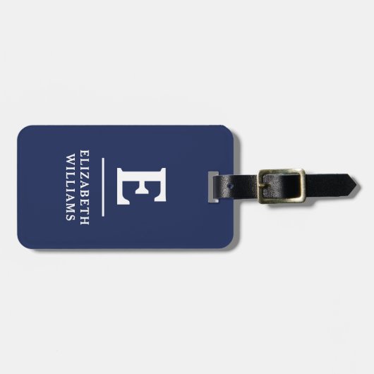 Navy Blue Minimal Modern Monogram Bagagelabel (Voorkant horizontaal)