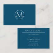 Navy Blue Minimal Monogram Visitekaartje  (Voorkant / Achterkant)