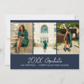 Navy Blue Minimal Photo Collage Afstudeerfeest Kaart (Voorkant)
